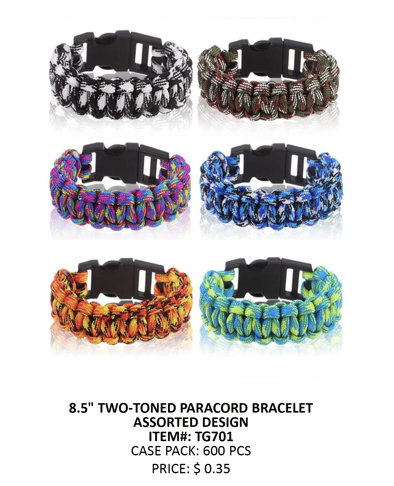 8.5" Two-Toned Paracord Bracelet – Assorted Designs